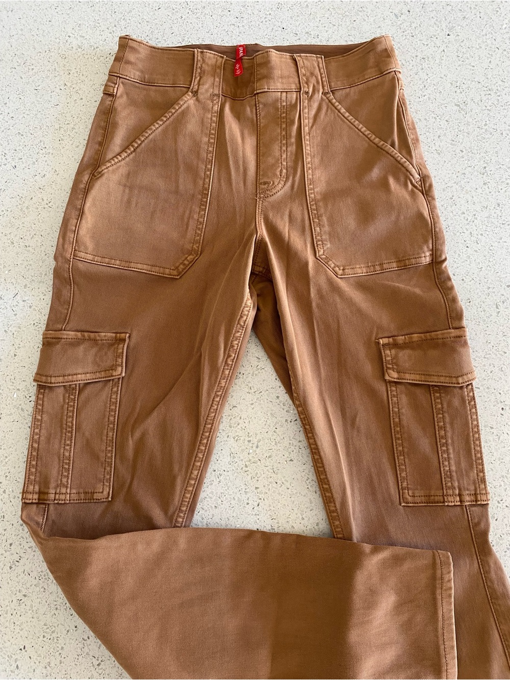 Spandex Brown Straight Leg Cargo Jeans for Women